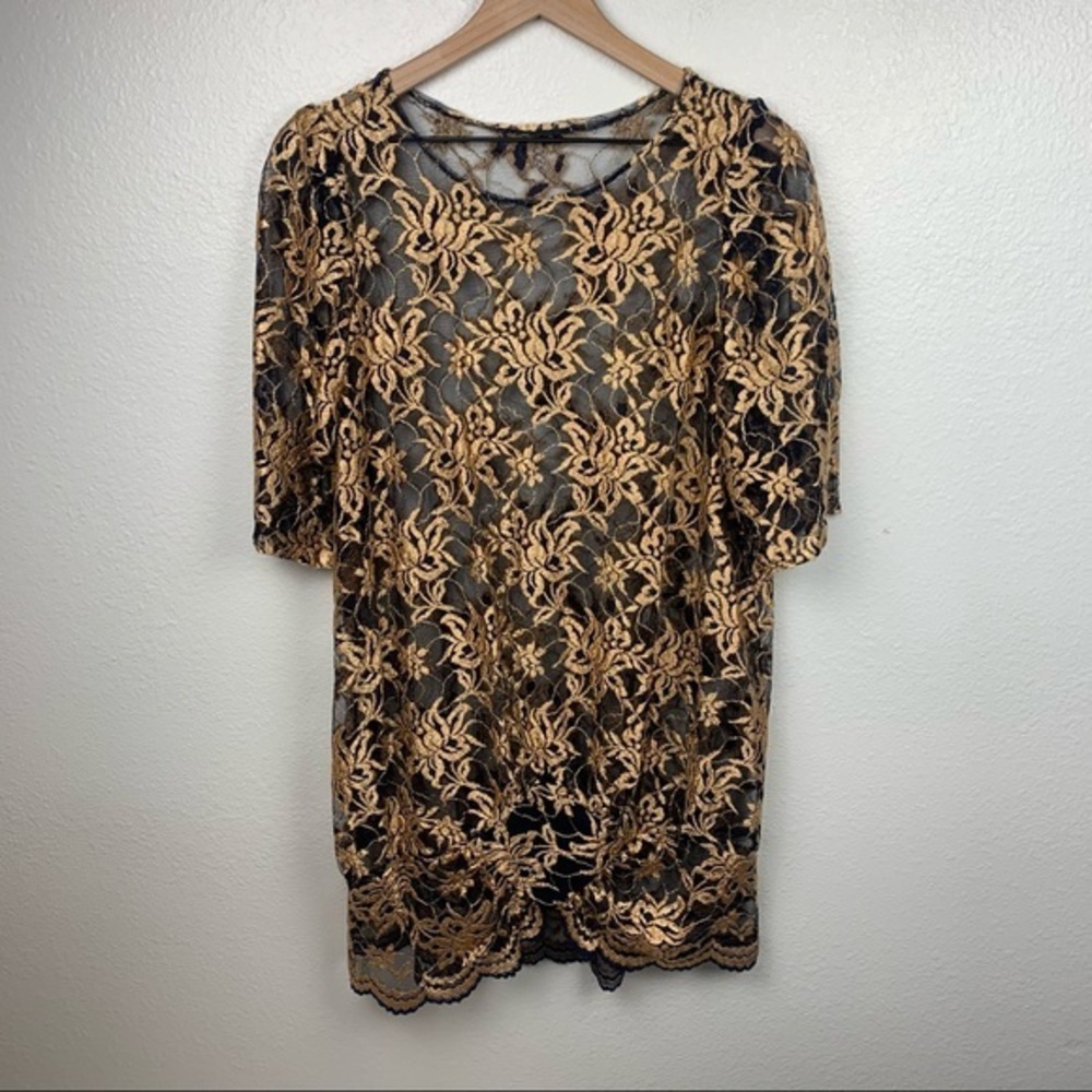 Vintage blue and gold floral Sheer Mini Dress